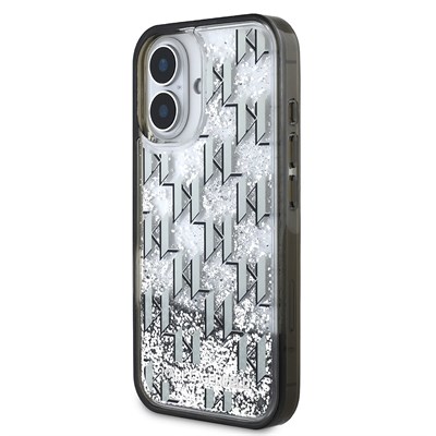 Apple iPhone 16 Kılıf Karl Lagerfeld Orjinal Lisanslı Simli KL Yazılı Monogram Gradient Kapak