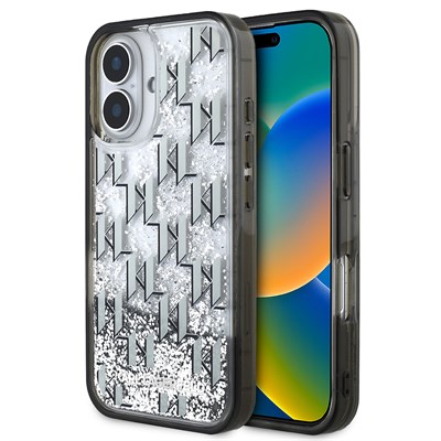 Apple iPhone 16 Kılıf Karl Lagerfeld Orjinal Lisanslı Simli KL Yazılı Monogram Gradient Kapak
