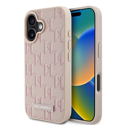 Apple iPhone 16 Kılıf Karl Lagerfeld Orjinal Lisanslı Magsafe Şarj Özellikli KL Yazılı Hot Stamp Kapak