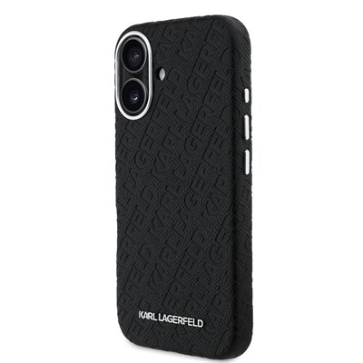 Apple iPhone 16 Kılıf Karl Lagerfeld Orjinal Lisanslı PU Deri Damgalı Metal Yazı Logolu Kapak
