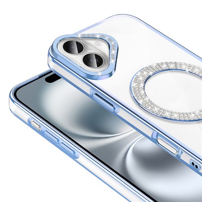 Apple iPhone 16 Kılıf Pırlanta Taş Tasarımlı Magsafe Şarj Özellikli Zore Karetta Silikon Kapak