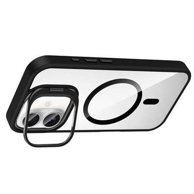 Apple iPhone 16 Kılıf Standlı ve Kamera Lens Hediyeli M-Safe Şarj Özellikli Zore Etro Kapak