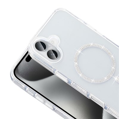Apple iPhone 16 Kılıf Taşlı Tasarım M-safe Şarj Özellikli Zore Koment Silikon Kapak