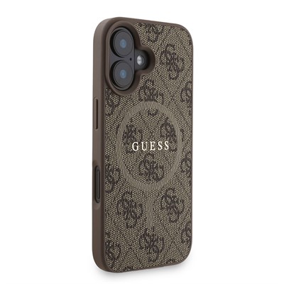 Apple iPhone 16 Plus Kılıf Guess Orjinal Lisanslı M-safe Şarj Özellikli PU Deri Bilek Askı İpli Yazı Logolu Kapak