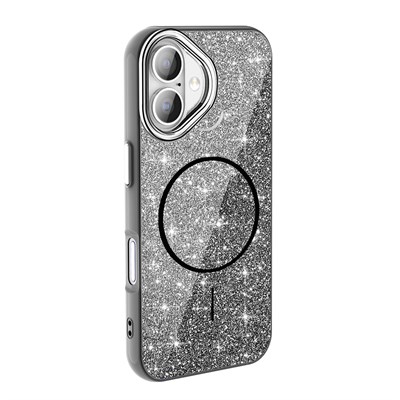 Apple iPhone 16 Plus Kılıf Magsafe Şarj Özellikli Parlayan Simli Zore Okso Kapak