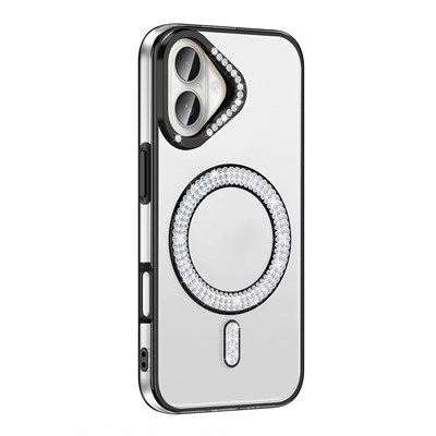 Apple iPhone 16 Plus Kılıf Pırlanta Taş Tasarımlı Magsafe Şarj Özellikli Zore Karetta Silikon Kapak
