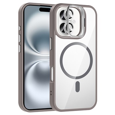 Apple iPhone 16 Plus Kılıf Standlı ve Kamera Lens Hediyeli M-Safe Şarj Özellikli Zore Etro Kapak