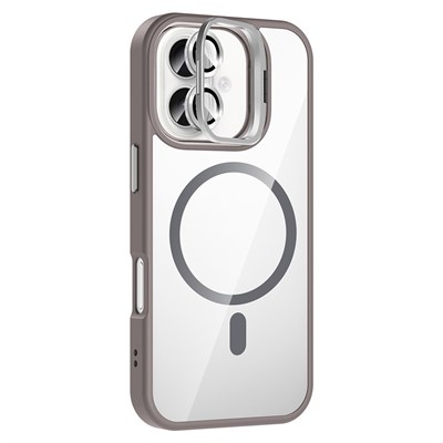 Apple iPhone 16 Plus Kılıf Standlı ve Kamera Lens Hediyeli M-Safe Şarj Özellikli Zore Etro Kapak