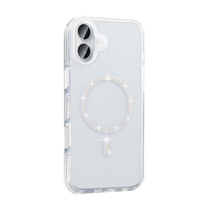 Apple iPhone 16 Plus Kılıf Taşlı Tasarım M-safe Şarj Özellikli Zore Koment Silikon Kapak