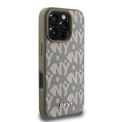Apple iPhone 16 Pro Kılıf DKNY Orjinal Lisanslı Magsafe Şarj Özellikli 3D Yazılı Grid Pattern Kapak