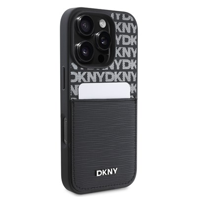 Apple iPhone 16 Pro Kılıf DKNY Orjinal Lisanslı Kartlıklı 3D Yazılı Repeat Texture Pattern Kapak