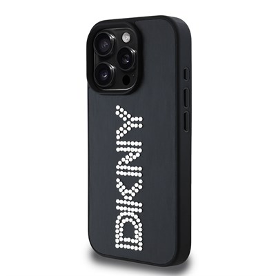 Apple iPhone 16 Pro Kılıf DKNY Orjinal Lisanslı Taşlı DKNY Yazılı Metalik Rhinestones PU Deri Kapak