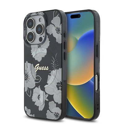 Apple iPhone 16 Pro Kılıf Guess Orjinal Lisanslı Magsafe Şarj Özellikli Flower Tone On Tone Ring Kapak