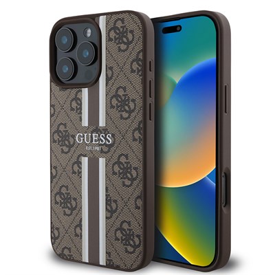 Apple iPhone 16 Pro Kılıf Guess Orjinal Lisanslı Magsafe Şarj Özellikli 4G Şerit Tasarımlı Printed Kapak