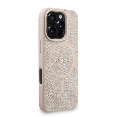 Apple iPhone 16 Pro Kılıf Guess Orjinal Lisanslı M-safe Şarj Özellikli PU Deri Bilek Askı İpli Yazı Logolu Kapak