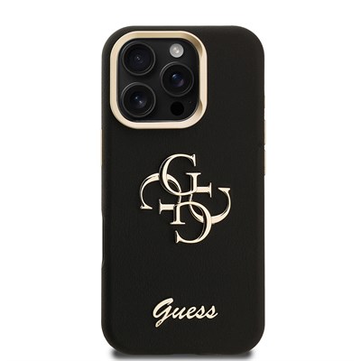 Apple iPhone 16 Pro Kılıf Guess Orjinal Lisanslı Grained Yazı Logolu Kamera Standlı Kapak