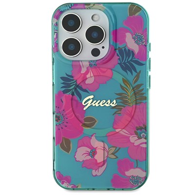 Apple iPhone 16 Pro Kılıf Guess Orjinal Lisanslı Magsafe Şarj Özellikli Flower Tone On Tone Ring Kapak