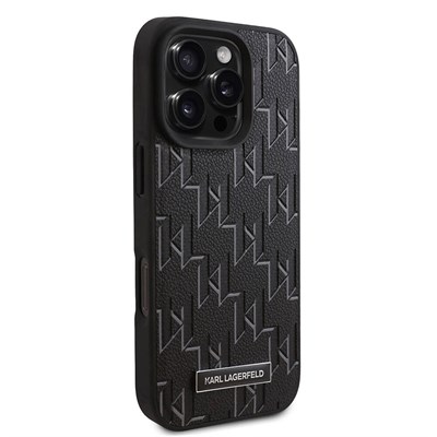 Apple iPhone 16 Pro Kılıf Karl Lagerfeld Orjinal Lisanslı Magsafe Şarj Özellikli KL Yazılı Hot Stamp Kapak