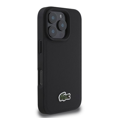 Apple iPhone 16 Pro Kılıf Lacoste Orjinal Lisanslı PU Pike Desenli Arka Yüzey İkonik Timsah Dokuma Logolu Kapak + Type-C Kablo 1.5m