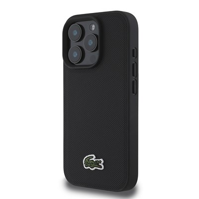 Apple iPhone 16 Pro Kılıf Lacoste Orjinal Lisanslı PU Pike Desenli Arka Yüzey İkonik Timsah Dokuma Logolu Kapak + Type-C Kablo 1.5m