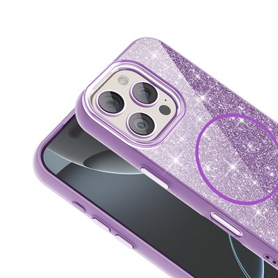 Apple iPhone 16 Pro Kılıf Magsafe Şarj Özellikli Parlayan Simli Zore Okso Kapak