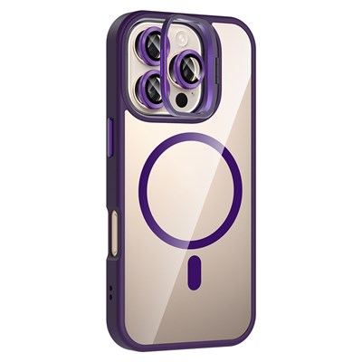 Apple iPhone 16 Pro Kılıf Standlı ve Kamera Lens Hediyeli M-Safe Şarj Özellikli Zore Etro Kapak
