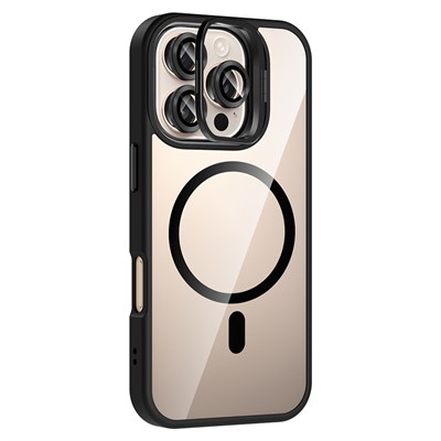 Apple iPhone 16 Pro Kılıf Standlı ve Kamera Lens Hediyeli M-Safe Şarj Özellikli Zore Etro Kapak