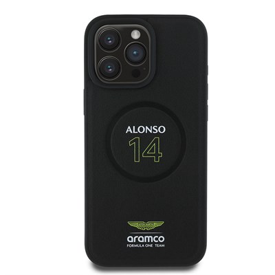 Apple iPhone 16 Pro Max Kılıf Aston Martin Orjinal Lisanslı Magsafe Şarj Özellikli PU Deri Alonso 14 Baskılı Kapak