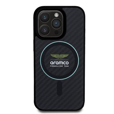 Apple iPhone 16 Pro Max Kılıf Aston Martin Orjinal Lisanslı Magsafe Şarj Özellikli Renkli Halka ve Karbon Fiber Tasarımlı Kapak