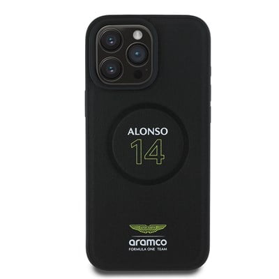 Apple iPhone 16 Pro Max Kılıf Aston Martin Orjinal Lisanslı Magsafe Şarj Özellikli PU Deri Alonso 14 Baskılı Kapak