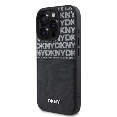 Apple iPhone 16 Pro Max Kılıf DKNY Orjinal Lisanslı Kartlıklı 3D Yazılı Repeat Texture Pattern Kapak