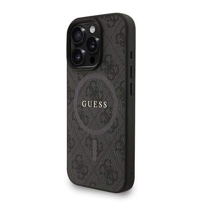 Apple iPhone 16 Pro Max Kılıf Guess Orjinal Lisanslı M-safe Şarj Özellikli PU Deri Bilek Askı İpli Yazı Logolu Kapak
