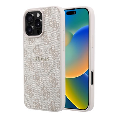 Apple iPhone 16 Pro Max Kılıf Guess Orjinal Lisanslı M-safe Kabartmalı 4G Desenli Yazı Logolu Kapak