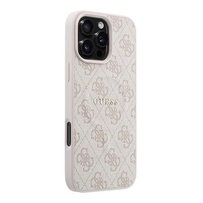 Apple iPhone 16 Pro Max Kılıf Guess Orjinal Lisanslı M-safe Kabartmalı 4G Desenli Yazı Logolu Kapak