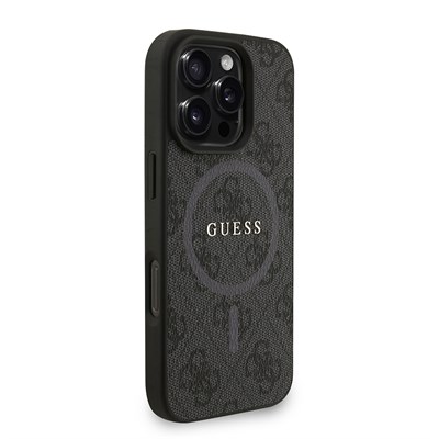 Apple iPhone 16 Pro Max Kılıf Guess Orjinal Lisanslı M-safe Şarj Özellikli PU Deri Bilek Askı İpli Yazı Logolu Kapak