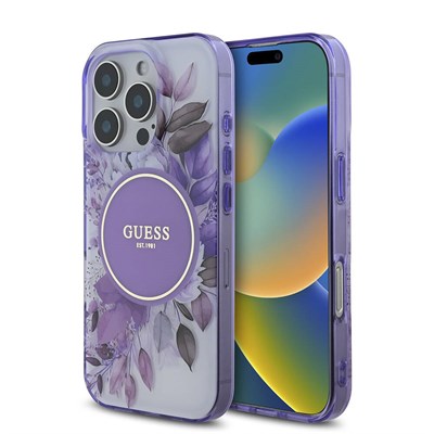 Apple iPhone 16 Pro Max Kılıf Guess Orjinal Lisanslı Magsafe Şarj Özellikli Flower Tonal Circle Kapak