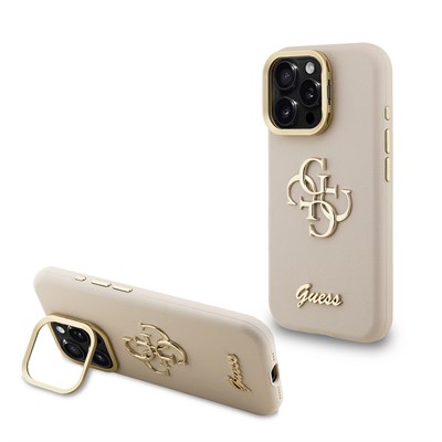 Apple iPhone 16 Pro Max Kılıf Guess Orjinal Lisanslı Grained Yazı Logolu Kamera Standlı Kapak
