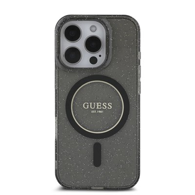 Apple iPhone 16 Pro Max Kılıf Guess Orjinal Lisanslı Magsafe Şarj Özellikli Simli Silikon İnci Bileklikli Kapak