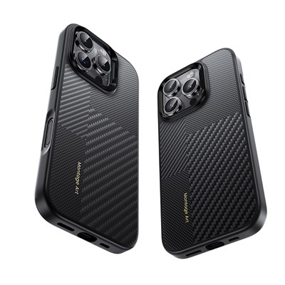 Apple iPhone 16 Pro Max Kılıf Karbon Fiber M-safe Şarj Özellikli Kamerra Kontrol Butonlu Benks Hybrid ArmorPro Montage Kevlar Kapak