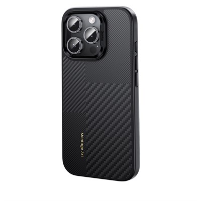 Apple iPhone 16 Pro Max Kılıf Karbon Fiber M-safe Şarj Özellikli Kamerra Kontrol Butonlu Benks Hybrid ArmorPro Montage Kevlar Kapak