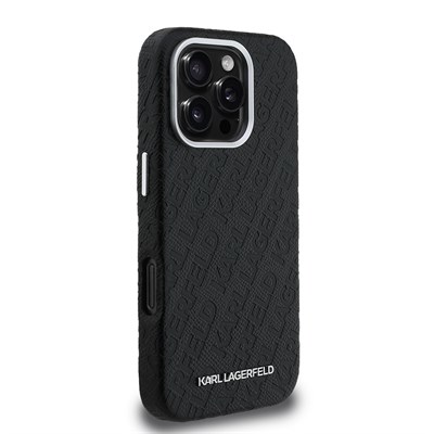 Apple iPhone 16 Pro Max Kılıf Karl Lagerfeld Orjinal Lisanslı PU Deri Damgalı Metal Yazı Logolu Kapak