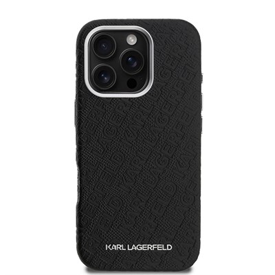 Apple iPhone 16 Pro Max Kılıf Karl Lagerfeld Orjinal Lisanslı PU Deri Damgalı Metal Yazı Logolu Kapak