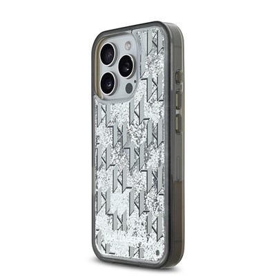 Apple iPhone 16 Pro Max Kılıf Karl Lagerfeld Orjinal Lisanslı Simli KL Yazılı Monogram Gradient Kapak