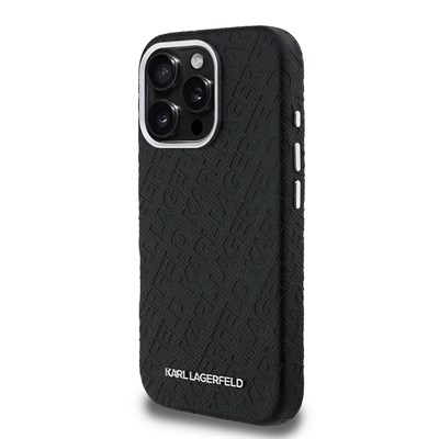 Apple iPhone 16 Pro Max Kılıf Karl Lagerfeld Orjinal Lisanslı PU Deri Damgalı Metal Yazı Logolu Kapak