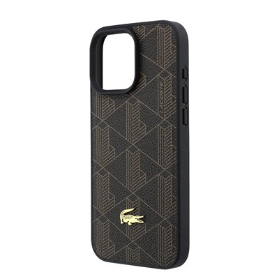 Apple iPhone 16 Pro Max Kılıf Lacoste Orjinal Lisanslı M-safe Şarj Özellikli PU Deri Tasarımlı Kartlıklı Karışık Monogram Desenli Kapak