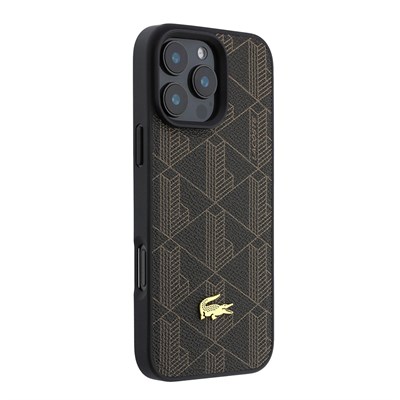 Apple iPhone 16 Pro Max Kılıf Lacoste Orjinal Lisanslı M-safe Şarj Özellikli PU Deri Tasarımlı Kartlıklı Karışık Monogram Desenli Kapak