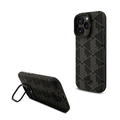 Apple iPhone 16 Pro Max Kılıf Lacoste Orjinal Lisanslı M-safe Şarj Özellikli Standlı PU Deri Karışık Monogram Desenli Kapak