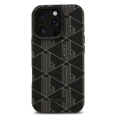 Apple iPhone 16 Pro Max Kılıf Lacoste Orjinal Lisanslı M-safe Şarj Özellikli Standlı PU Deri Karışık Monogram Desenli Kapak