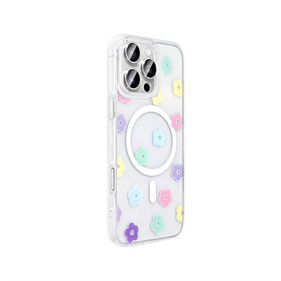 Apple iPhone 16 Pro Max Kılıf M-Safe Şarj Özellikli Şeffaf Zore Folk Sert Kapak