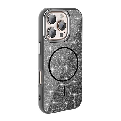 Apple iPhone 16 Pro Max Kılıf Magsafe Şarj Özellikli Parlayan Simli Zore Okso Kapak